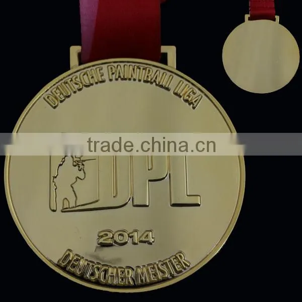 2.37" Zinc Alloy Die Cast Golden Medal With Red Ribbon