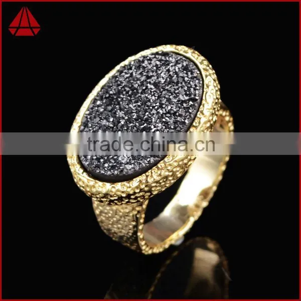 Vintage Style Oval Titanium Black Druzy Chunky Ring photo-5