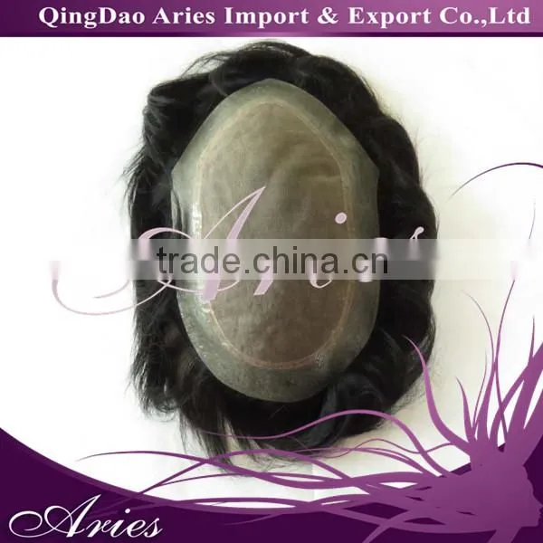 Wigs Size 10" x 8" Natural Hair Men's Toupee Black Color Swiss Lace + PU Base Hair System photo-2