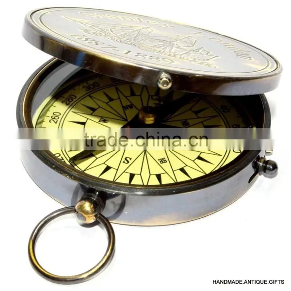 Antique Vintage Brass Gift Compass- Brass Pocket Compass 13501 photo-2