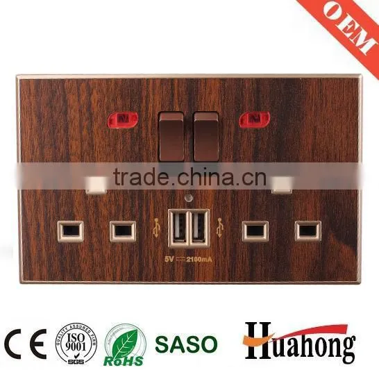 Double 13A Multi Function Grain of Wood Wall Socket With Switch photo-4