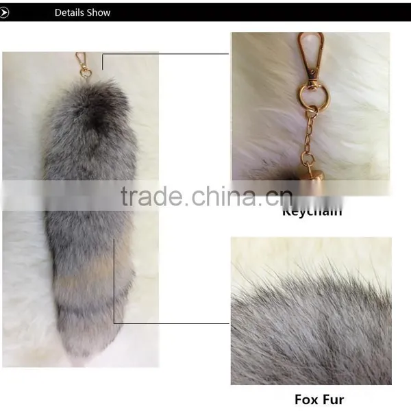 Natural Silver Fox Tail Fur Keychain / Fox Fur Tail Keychain / Dye Colorful Fox Tail Keychain Quality Choice photo-2