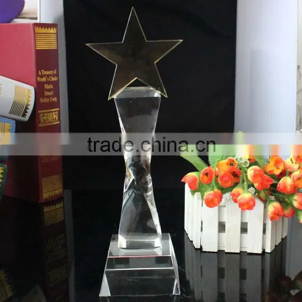 Golden 5 Star With Transparent Base Crystal Cheap Trophy photo-2