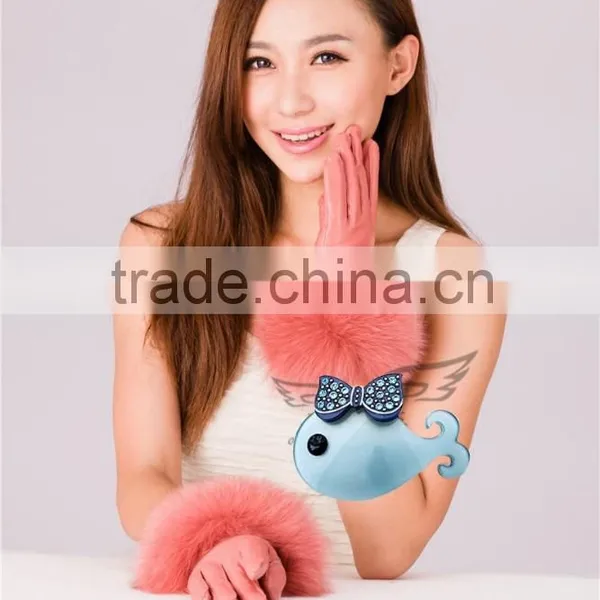 New Arrival Fashion Winter Warm Lambskin Ladies Fox Fur Leather Gloves photo-3