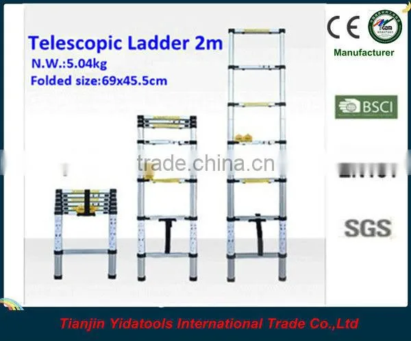 2m 7 steps EN131 extension aluminum telescopic ladder