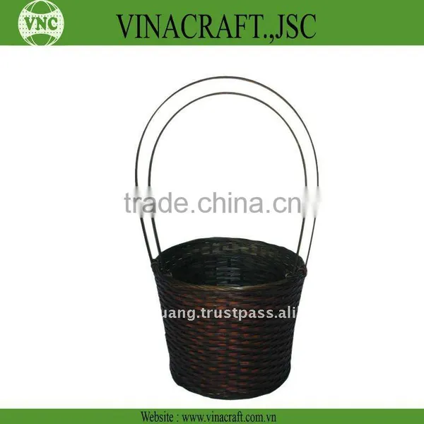 Black Bamboo Flower Basket With Handle