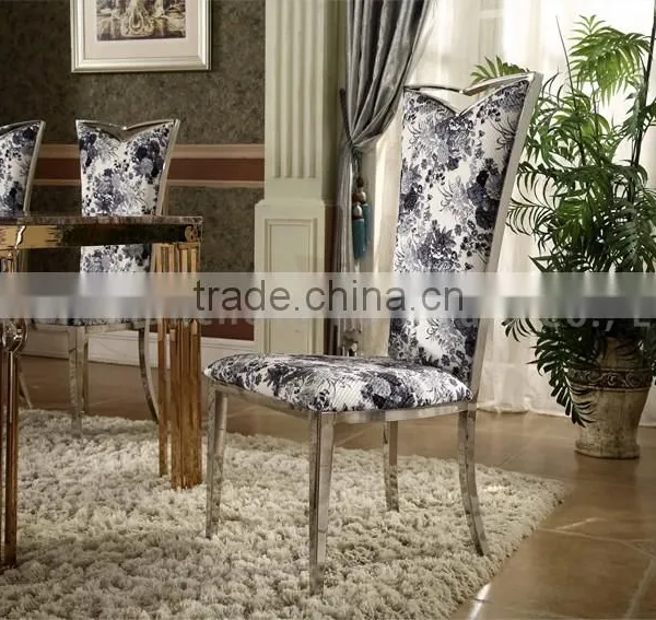 Painting Fabric Cover Mirror Silver Stainless Steel Dining Chair photo-2