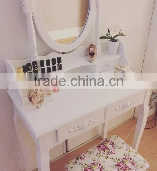 European Style Furniture Garden Style White Color Wooden Dressing Table Cosmetic Table With Stool French Luxury Dressing Table photo-3