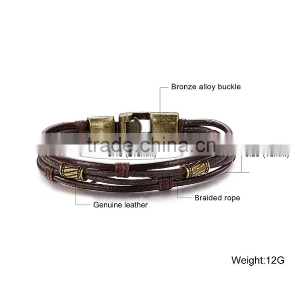 Cheap Price Multilayer Genuine Leather Men Bracelets Casual/Sporty Easy Alloy Hook Link Chain Men Jewelry photo-6