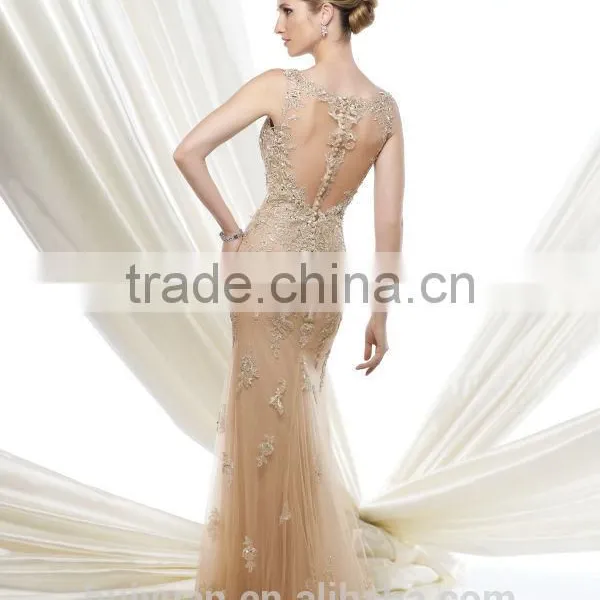 Gold Beaded Spaghetti Strap Bridesmaid Dresses Online photo-2