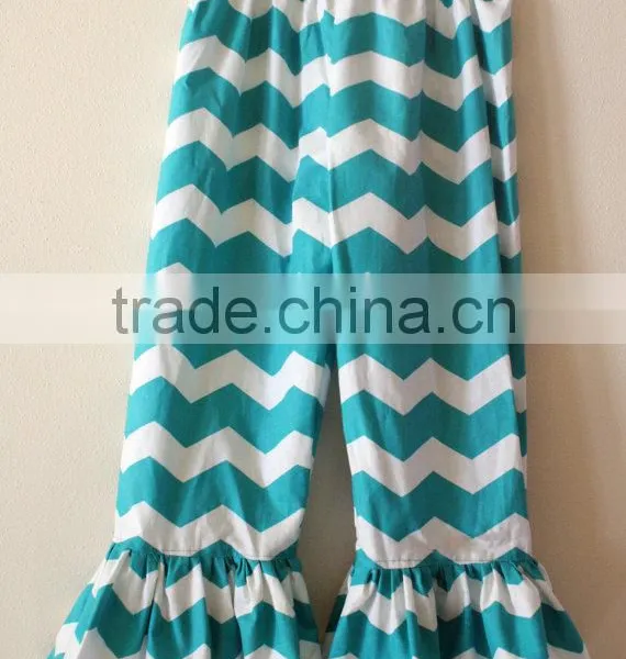 High Quality Wholesale Kids Casual Pants Lovely Chevron Ruffle Leggings Cotton Baby Girls Cotton Trousers photo-4