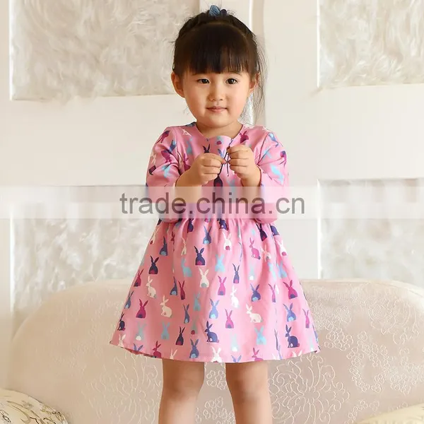 Little Girls Easter Bunny Pink Dress Baby Kids Long Sleeve Cute Rabbit Spring Dress photo-3