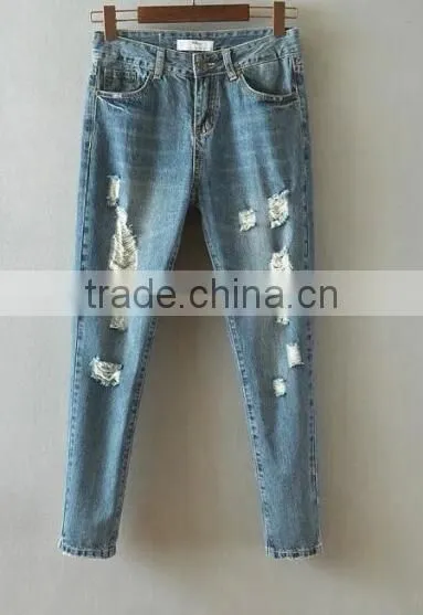 Runwaylover EY0634P 2017 Trendy Sexy Women's Blue Distroyed Holes Ripped Skinny Jeans Denim Pants photo-2