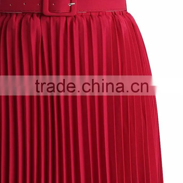 New Arrival Belted Pleated Skirt Women Fashion Chiffon Maxi Skirt 2016 photo-4