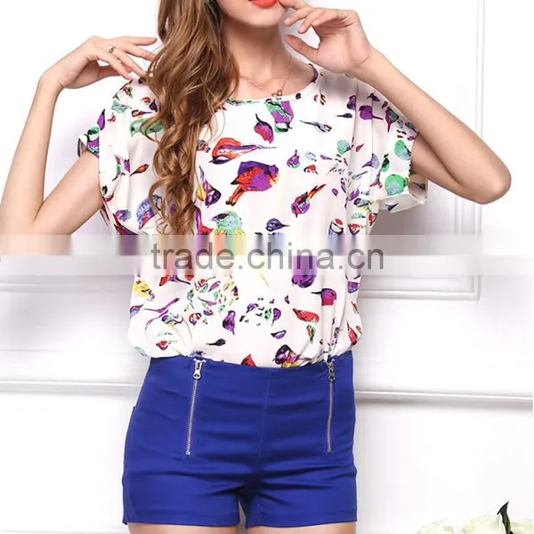 2017 New Design Ladies Print Chiffon Style Blouse photo-3