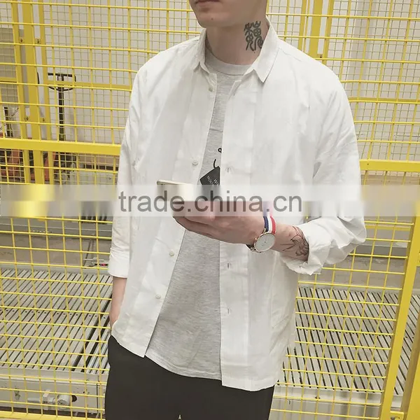 2017 Latest Custom Man Shirt Design Solid Color Linen Cotton Mens Casual Shirts photo-4