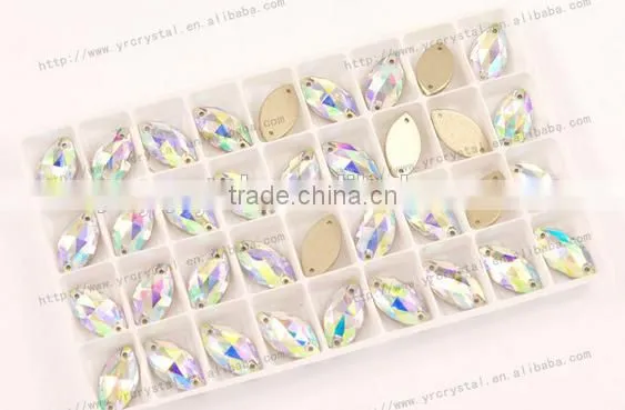 Sew On Glass AB Color 2 Holes Crystal Rhinestone Silver Flatback Sew on photo-3