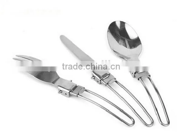 Portable Outdoor Camping Survival Set Picnic Tableware Stainless Steel Folding Fork and Spoon Tab photo-3