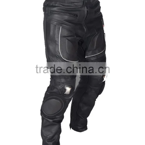 Black Motorcycle Pant/ Motorbike Leather PANT / Trousers + CE Armour to Knee & Hips photo-4