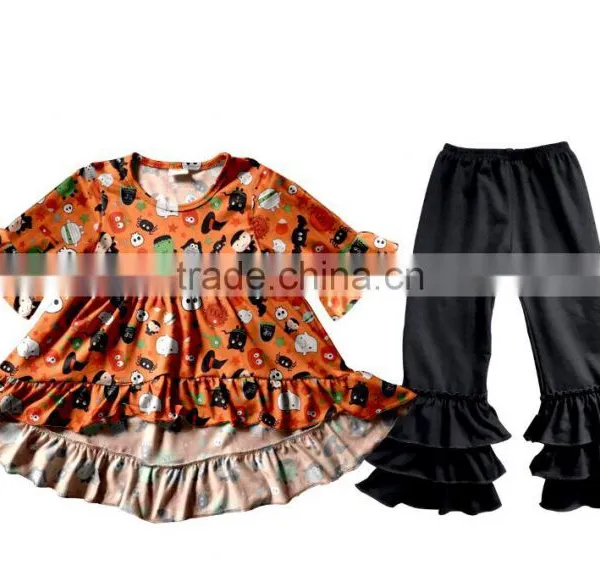 2017 New Style Halloween Holiday Clothes Sets Pumpkin Remake Frock Designs Baby Girl Boutique Clothing Sets photo-6