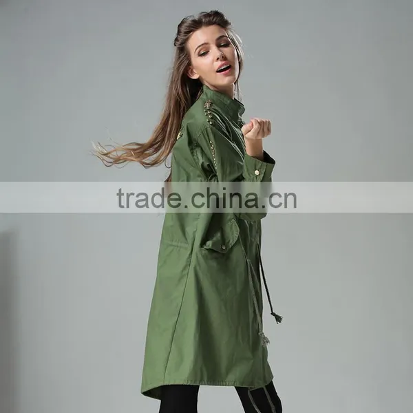 BF Long Style Korean Army Green Printed Loose Fashion Coats Models photo-5