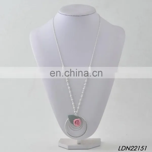 Beautiful Sterling Silver Concentric Circle Flower and Leaf Pendant Fashion Long Charm Geometric Necklace photo-2