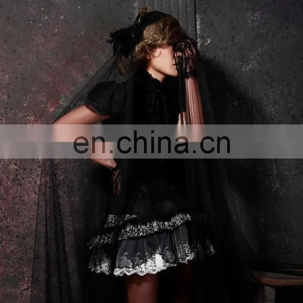Gothic Short Sleeves Lace Top With High Collar photo-5