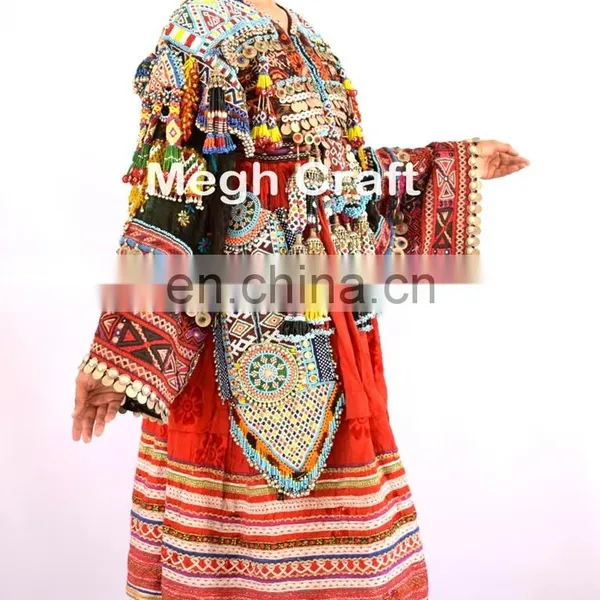 Vintage Afghani Kuchi Dress - Tribal Beaded With Coin Tassels Dress - Kuchi Indian Traditional Balochi Dress photo-5