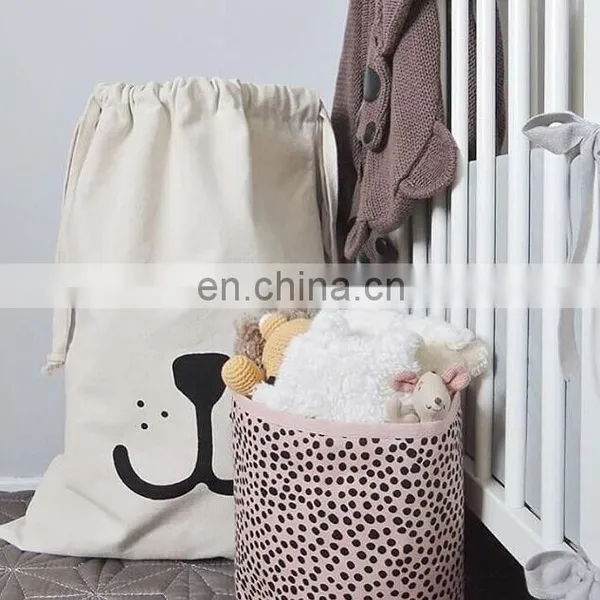 Hot Sale Canvas Toy Storage Bags Cotton Laundry Bags Clothing Drawstring Bags Accessory for Toy Tent of Kids Room photo-3