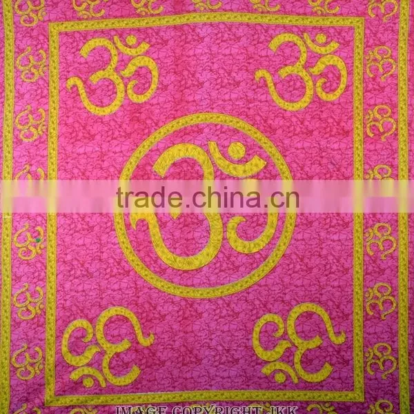 Indian Tapestry Cotton OM Print Pink Wall Hanging Tapestries Throw Mandala Print photo-3