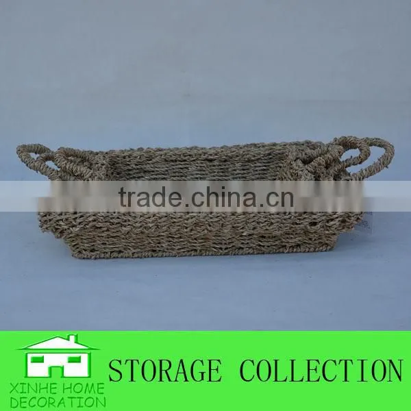 S/3 Rectangular Natural Seagrass Woven Shallow Tray