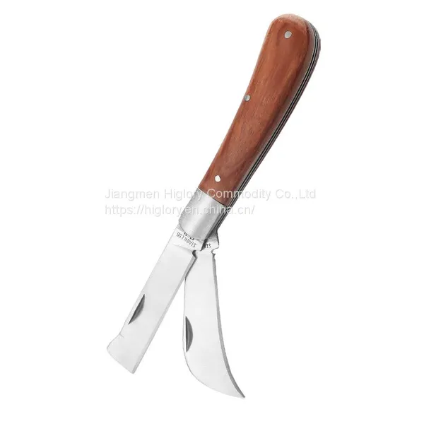 High Quality 3cr13 Steel Double Blade Cutting Garden Knife Pocket Folding Grafting Knife With Wood Handle photo-2