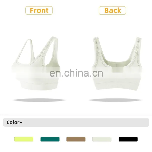 Wholesale Ribbed Covered Sports Bra High Impact Women Fitness Yoga Bra Side Gather photo-4