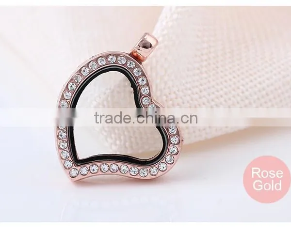 Crystal Rhinestone Heart Shaped Floating Charm Locket Pendant Without Chain photo-5