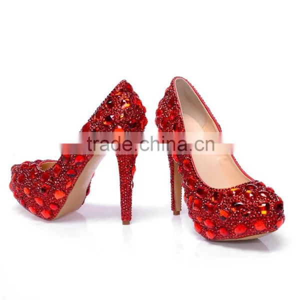 14CM High Heel Platform Wedding Shoes, Luxurious Rhinestone Glass Diamond Strass Bridal Wedding Shoes photo-2