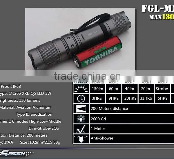 AA Battery Hard Anodization Q5 Dimmer Flashlight photo-3