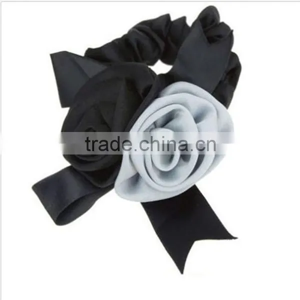 Fashion Elegant Black Ribbon Rose Flower Hair Scrunchies Elastic Hair Tie
