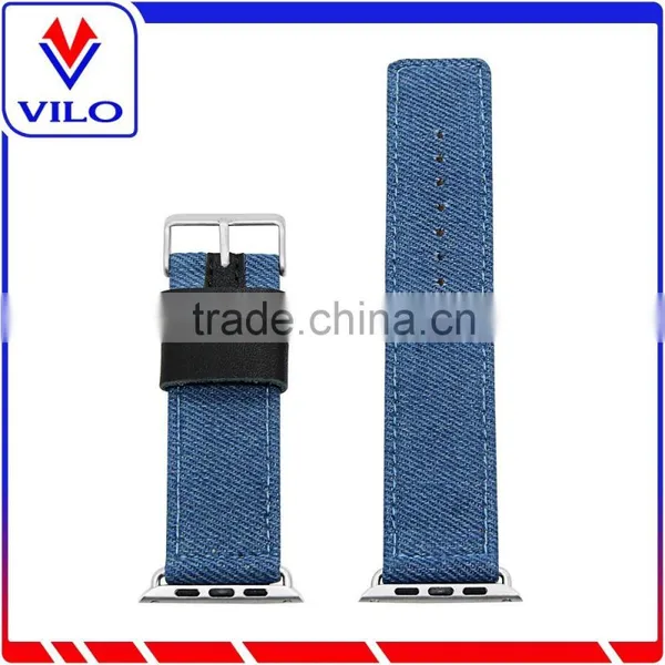 Canvas Fabric Genuine Leather Smart Watch Band Replacement Strap With Adapter Metal Clasp for Apple Watch 38mm 42mm photo-3