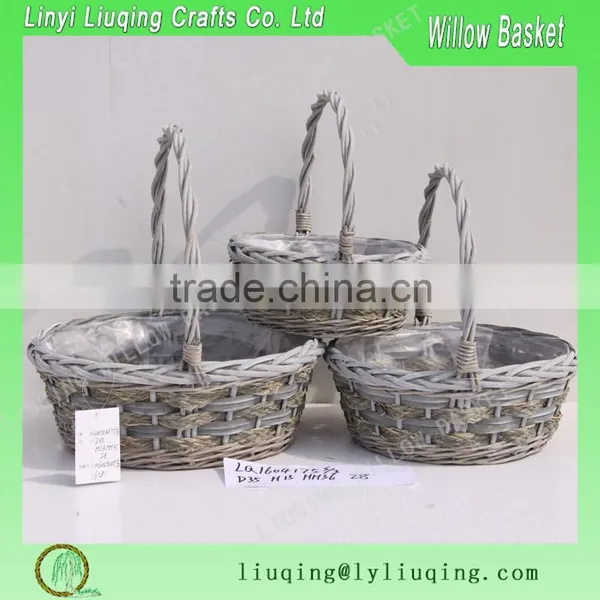 Wicker Plastic Lined Garden Hanging Plant Basket