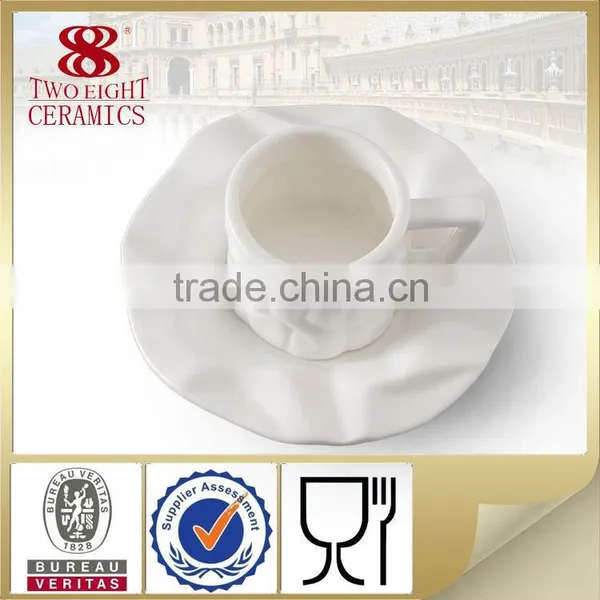 Wrinkled White Ceramic Embossed Coffee Cup and Saucer photo-2
