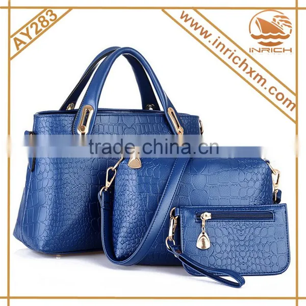 3 Pieces Vintage Leather Ladies Handbag Tote Bag Purse Set photo-3