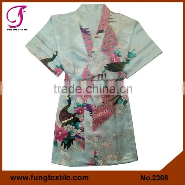 2313 Wholesale Children Peacock Pattern Satin Robe photo-4