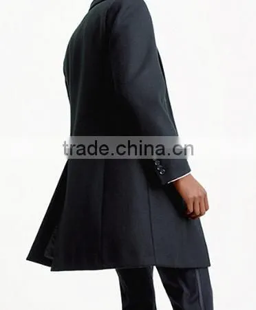 Modern Custom Tailored Black Three Button Long Trench Coat for Man photo-3