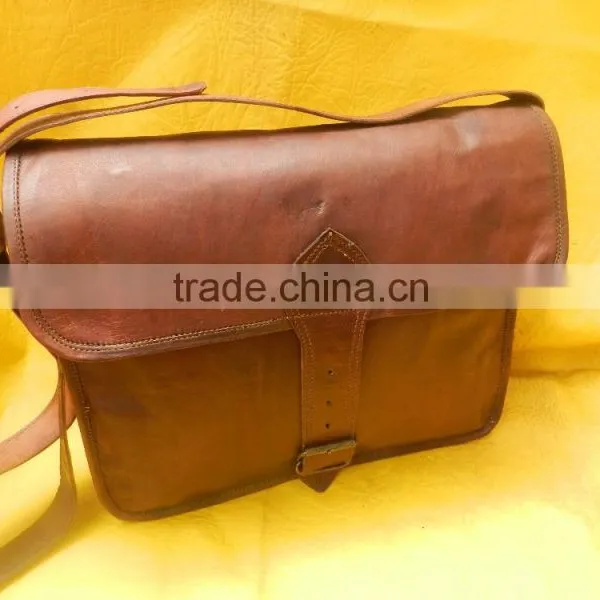 Camel Brown Leather Vintage Cross Body Messenger Bags photo-2