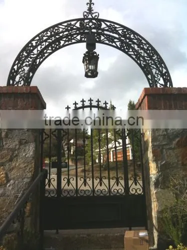 China Wholesale Wrought Iron Walk Gate, Forged Double Arched Iron Driveway Gate photo-5