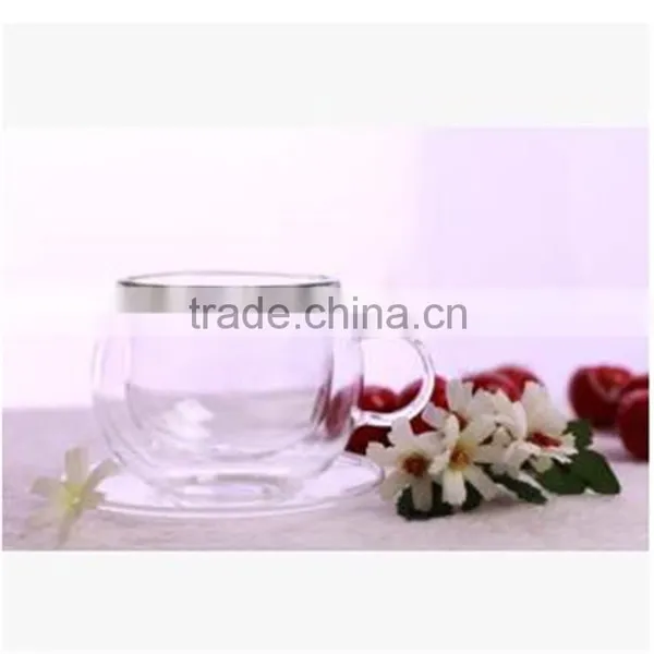 Hand Made Heat Resistant Borosilicate Glass Double Wall Glass Coffee Cup and Saucer Sets photo-2