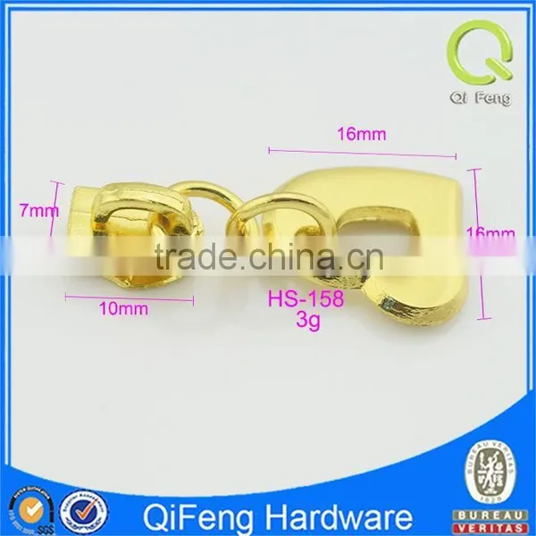 HS-158 Gold Brass Zipper Custom Metal Zipper Puller Gold Heart Shape Parts photo-2