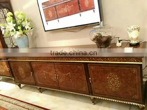Vintage Royal Style Castle Living Room Furniture Luxury Gilt Entertainment Unit TV Stand Cabinet photo-3