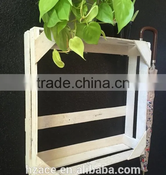 White Wooden Wall Hanging Crate Shelf / Wall Pocket photo-4