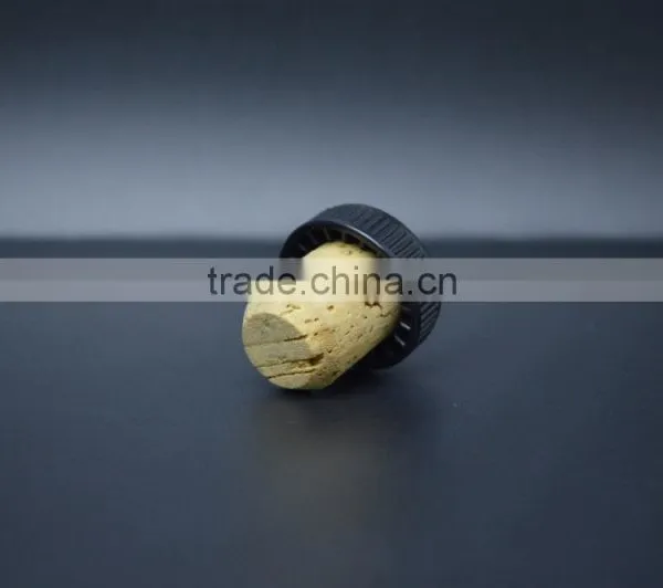 Black Plastic Cap With Wood Cork Glass Bottle T-shape Stopper photo-3